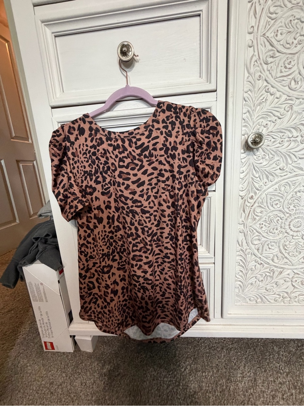 Leopard Print Puff Sleeve Top Brown Black Size Medium